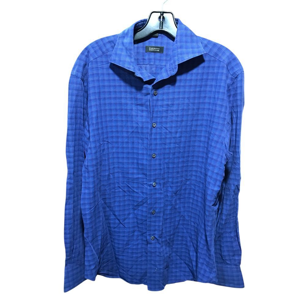 Barneys New York‎ Navy Blue Plaid Button down long Sleeve Lightweight Mens Shirt